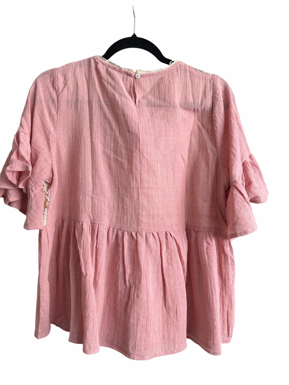 Umgee Rose Pink Floral Lace Yoke Flutter Sleeve Peplum Top - Picture 2 of 6